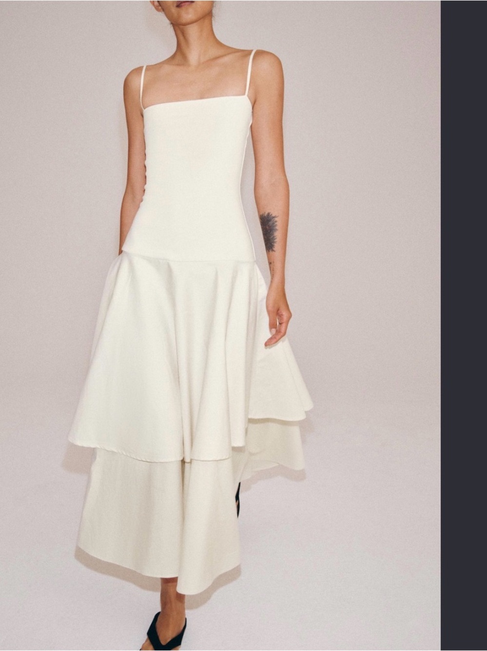 ZARA NEW WOMAN STRAPPY MIDI RUFFLED COMBINATION DRESS
